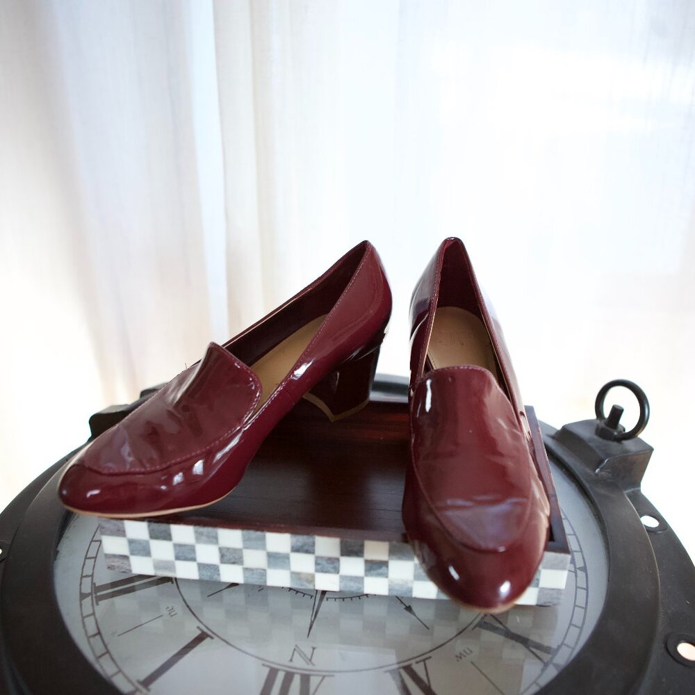 JustFab Burgundy Patent Block Heel Loafers